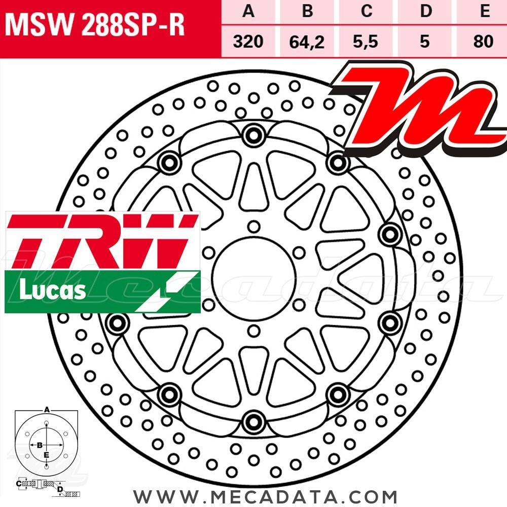 Disque de frein Avant droite ~ BMW S 1000 RR (K10/K46) 2013-2015 ~ TRW Lucas MSW 288 SP-R