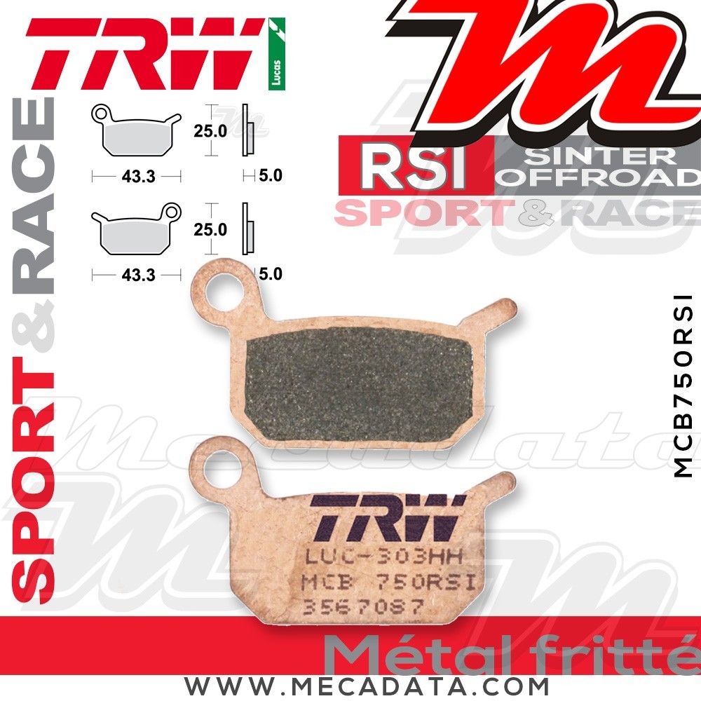 Plaquettes de frein ~ TRW Lucas MCB 750 RSI