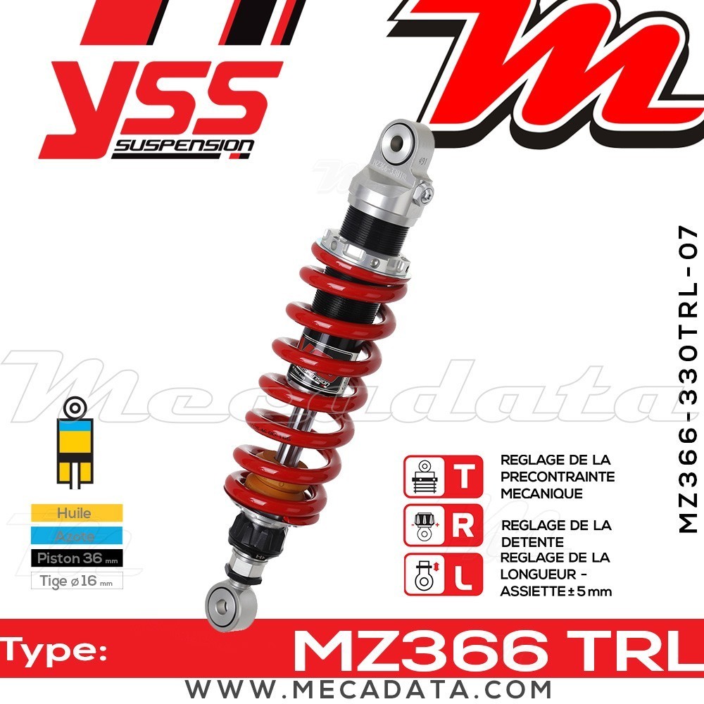 Amortisseur YSS MZ366 TRL ~ Aprilia RS 125 Extrema/Replica (GS) ~ Annee 1992 - 1994