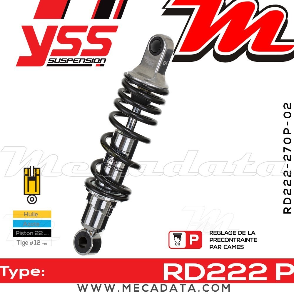 Amortisseur YSS RD222 P ~ Yamaha XV 535 N Virago (3BR) ~ Annee 1989 - 1990