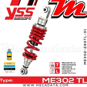 Amortisseur YSS ME302 TL ~ Derbi Senda 125 SM Baja (SC1C1A/SC1D1A/SC1E1A) ~ Annee 2007