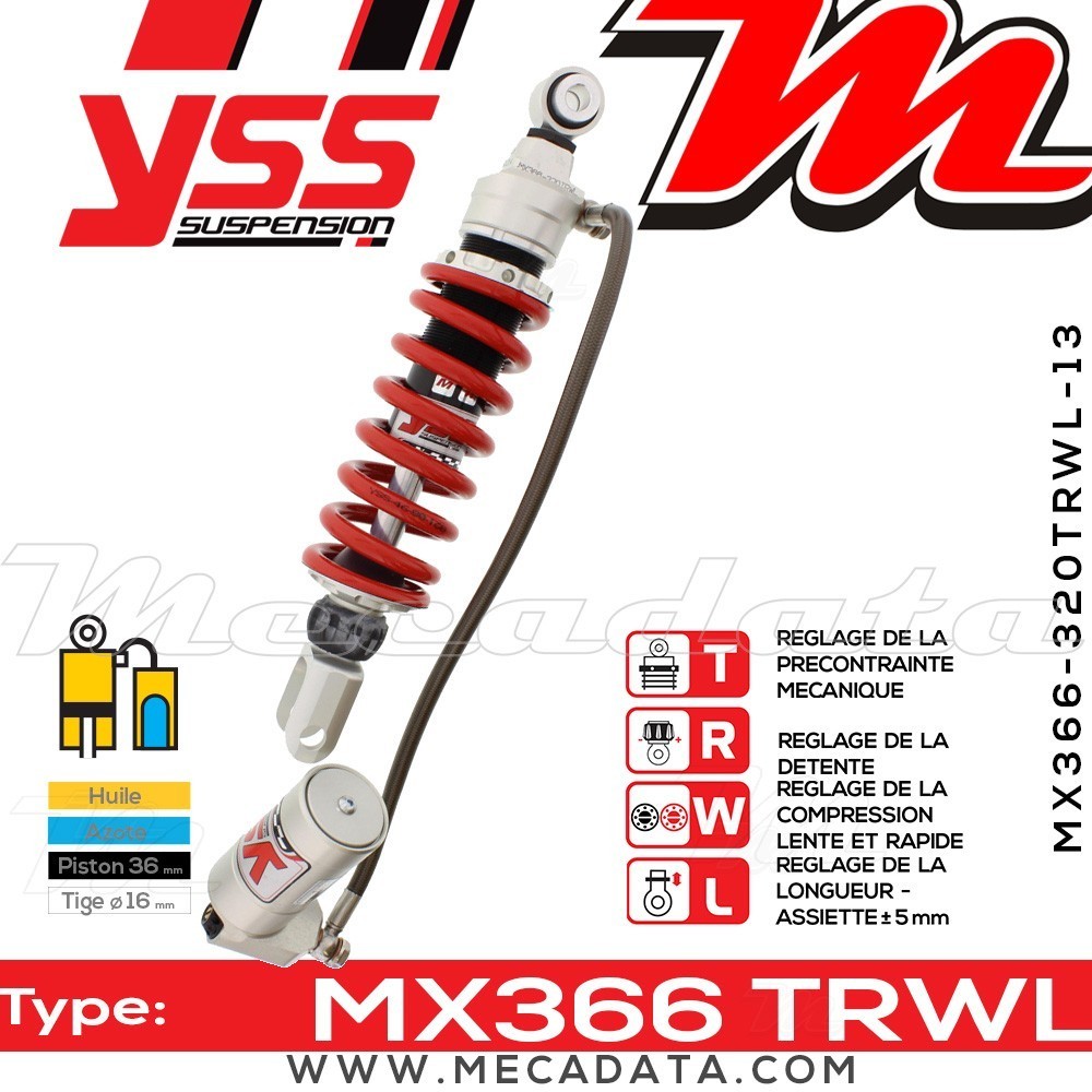 Amortisseur YSS MX366 TRW ~ Kawasaki Ninja EX 250 R (EX250KKDA) ~ Annee 2012 - 2014