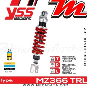 Amortisseur YSS MZ366 TRL ~ Kawasaki GPZ 500 S (EX500D) ~ Annee 1994