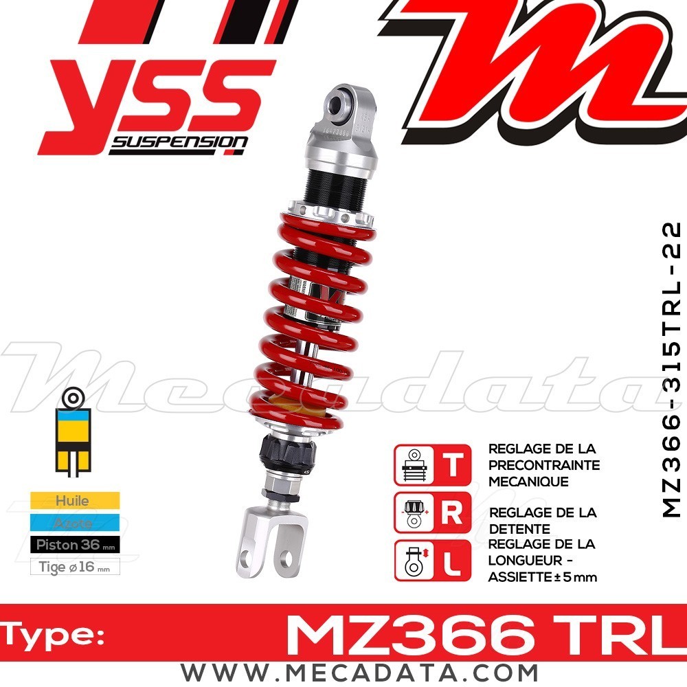 Amortisseur YSS MZ366 TRL ~ Kawasaki GPZ 500 S (EX500D) ~ Annee 1994