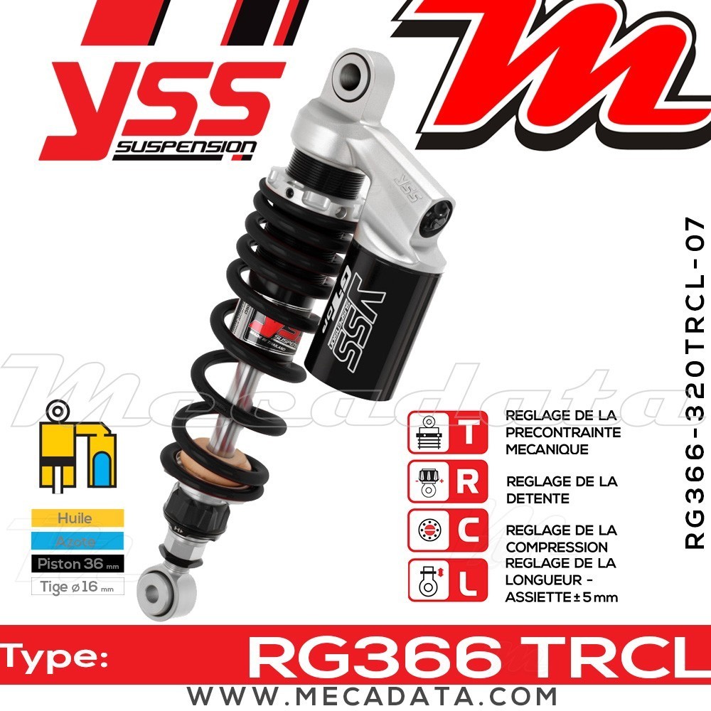 Amortisseur YSS RG366 TRC ~ Harley Davidson FXD 1450 Dyna Super Glide (GHV) ~ Annee 2002