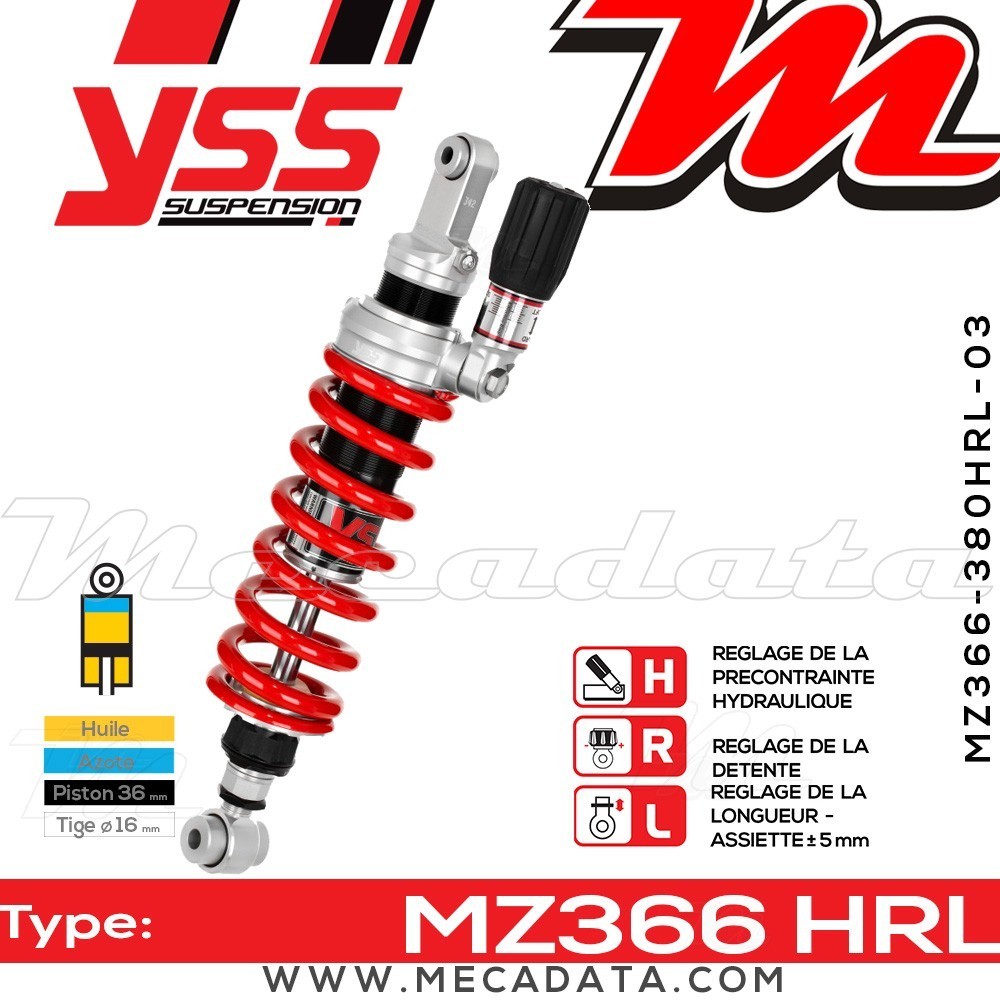 Amortisseur YSS MZ366 HRL ~ Ducati Sport 1000 Sportclassic Biposto/Monoposto (C102AA) ~ Annee 2008