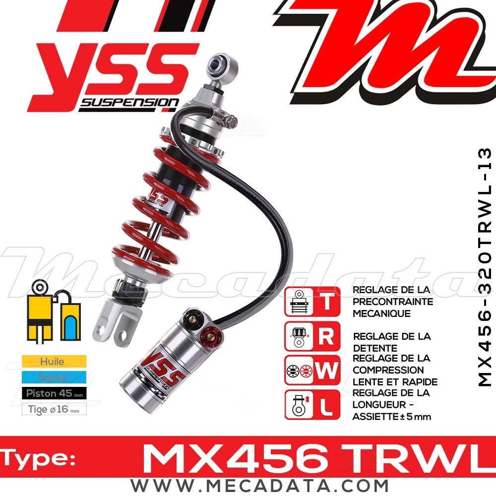Amortisseur YSS MX456 TRW ~ Kawasaki Ninja EX 300 B ABS (EX300ABDA) ~ Annee 2014
