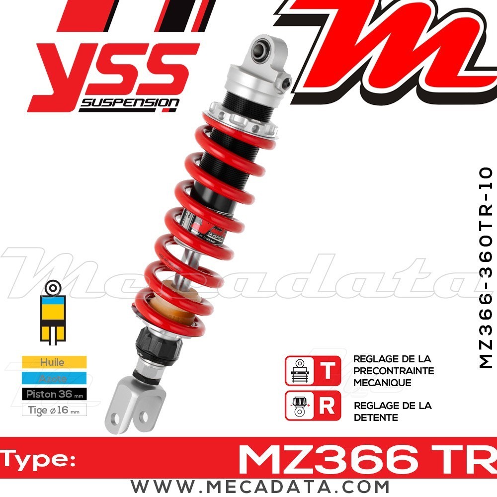 Amortisseur YSS MZ366 TR ~ Buell XB9R 1000 i.e. Firebolt (XB1) ~ Annee 2002