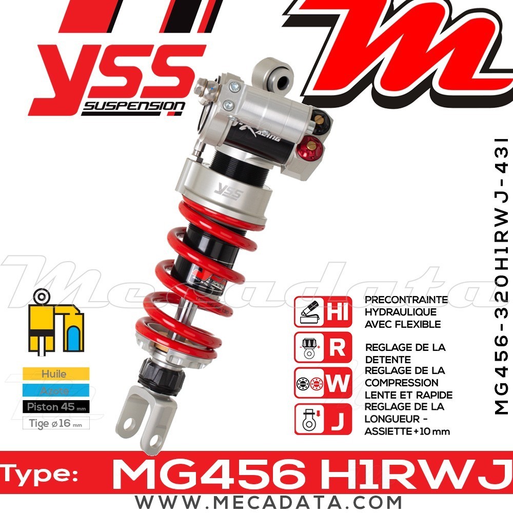 Amortisseur YSS MG456 H1R ~ Kawasaki Ninja EX 300 B ABS (EX300ABDA) ~ Annee 2014