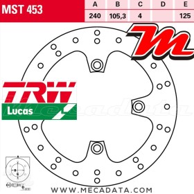 Disque de frein Avant ~ Peugeot SV 250 (N2) 2001-2002 ~ TRW Lucas MST 453