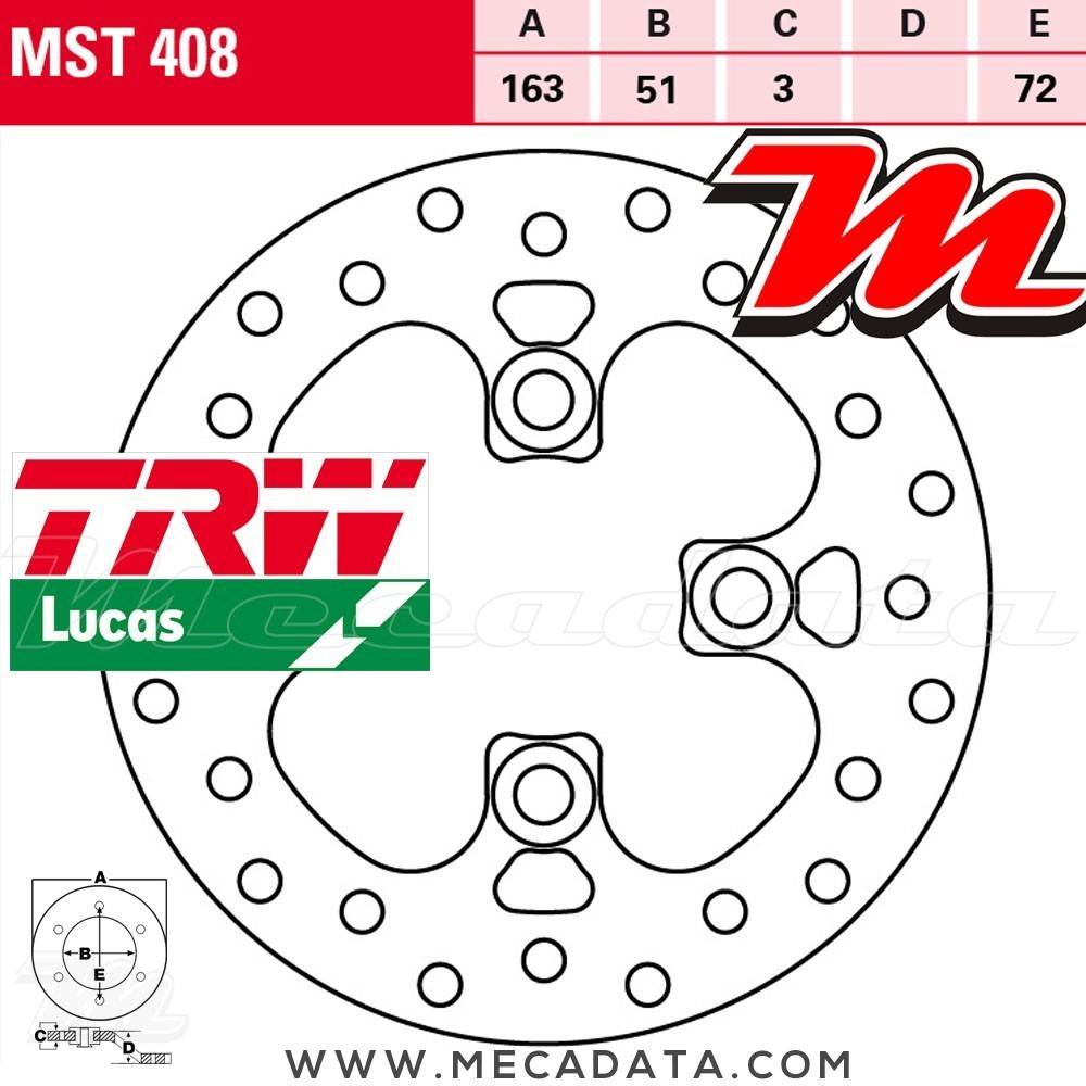 Disque de frein Avant ~ Kawasaki KFX 700 (SV700A) 2007+ ~ TRW Lucas MST 408 