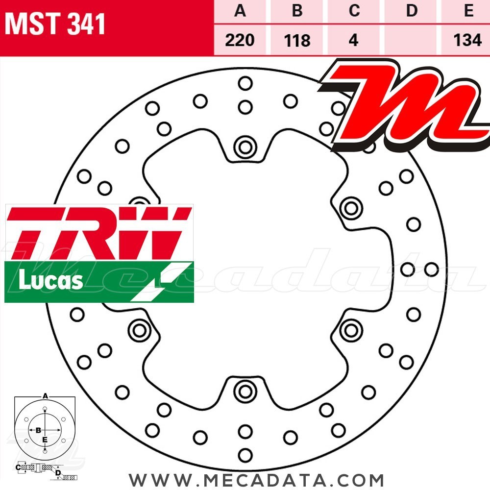 Disque de frein Arrière ~ Kawasaki KLX 400 R (LX400.) 2003-2006 ~ TRW Lucas MST 341 
