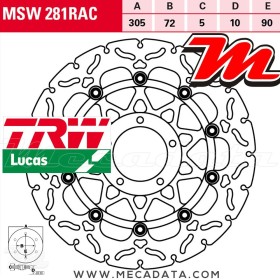 Disque de frein Avant ~ Ducati 1000 Multistrada DS (A1) 2003-2006 ~ TRW Lucas MSW 281 RAC