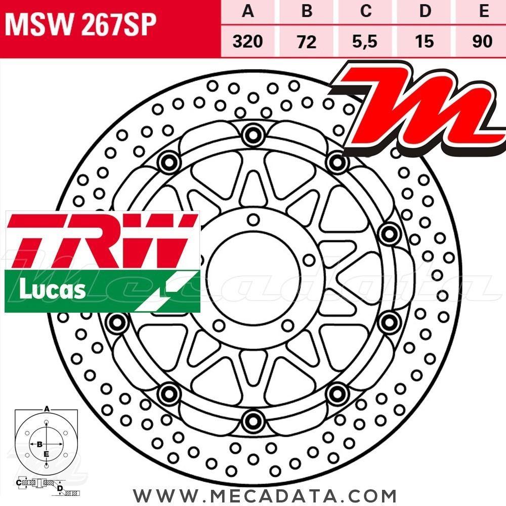 Disque de frein Avant ~ Ducati 899 Panigale ABS (H8) 2013+ ~ TRW Lucas MSW 267 SP 