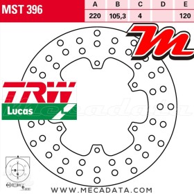 Disque de frein Arrière ~ Derbi GP1 125 Racing 2007-2009 ~ TRW Lucas MST 396
