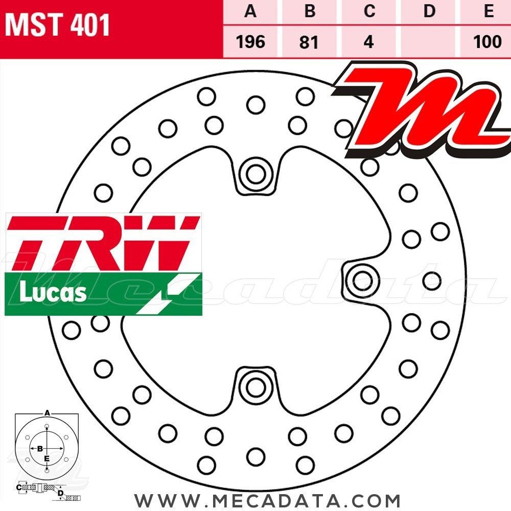 Disque de frein Arrière ~ Bombardier DS 650 Baja X (A) 2000-2006 ~ TRW Lucas MST 401 