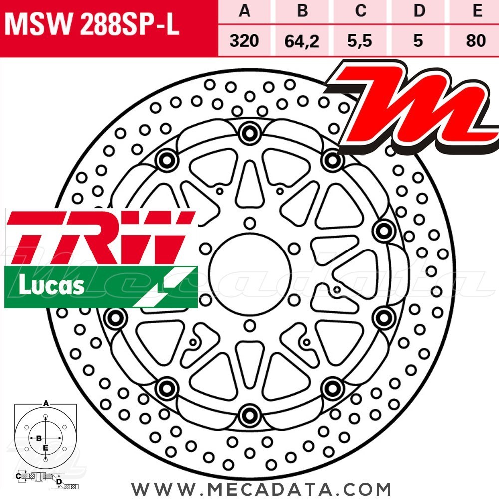 Disque de frein Avant gauche ~ BMW S 1000 RR (K10/K46) 2013-2015 ~ TRW Lucas MSW 288 SP-L 