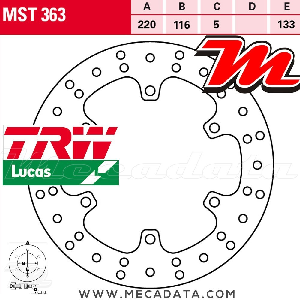 Disque de frein Arrière ~ Yamaha YZF 600 R6 (RJ03) 1999-2002 ~ TRW Lucas MST 363 