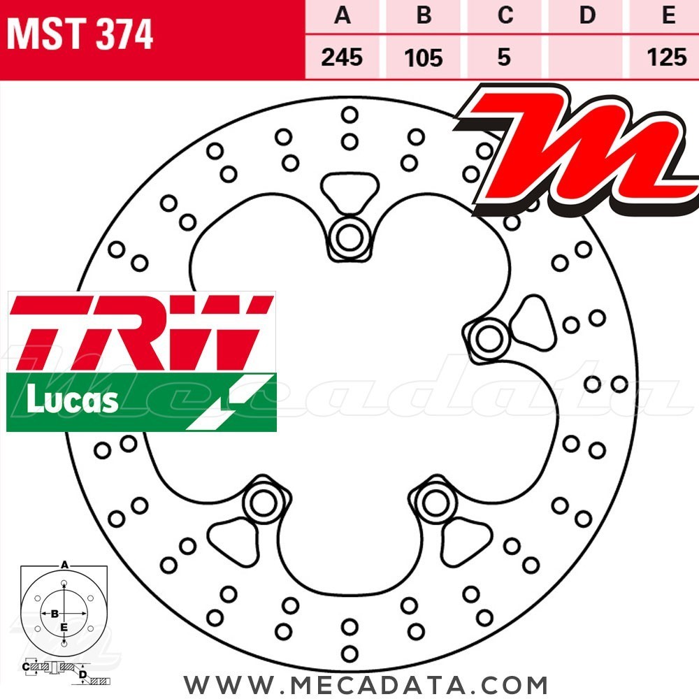 Disque de frein Arrière ~ Yamaha FZ6 600 SA Fazer ABS (RJ14) 2007-2008 ~ TRW Lucas MST 374
