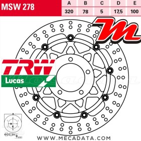 Disque de frein Avant ~ Triumph 1050 Speed Triple R ABS (515NV) 2012-2015 ~ TRW Lucas MSW 278