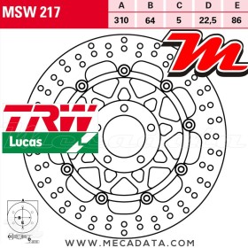 Disque de frein Avant ~ Suzuki GSXR 1100 W (GU75C) 1993-1997 ~ TRW Lucas MSW 217