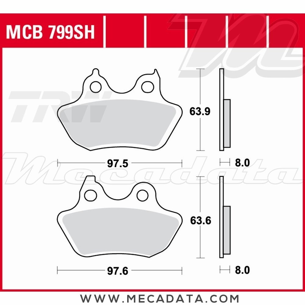 Plaquettes de frein Arrière ~ Harley-Davidson FXSTD/I 1450 Softail Deuce FS2 2006 ~ TRW Lucas MCB 799 SH 