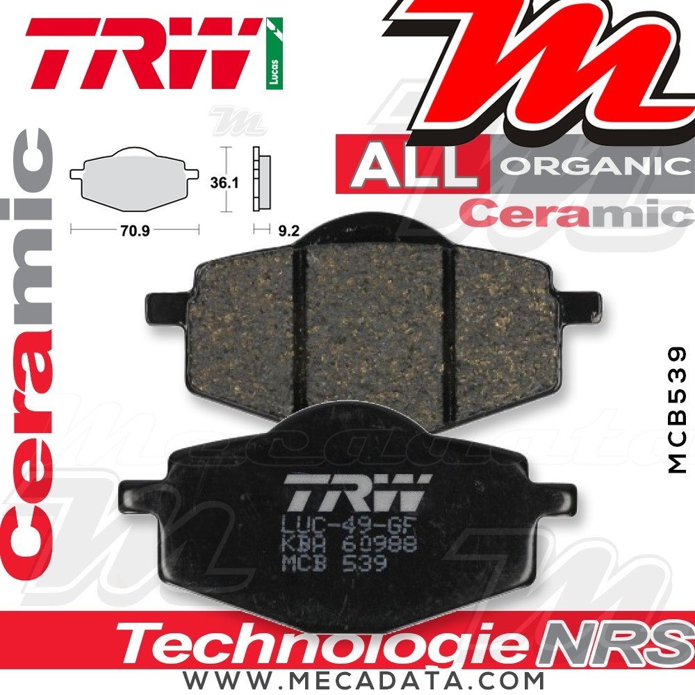 Plaquettes de frein Arrière ~ Gilera RC 125 Top Rally 1990+ ~ TRW Lucas MCB 539