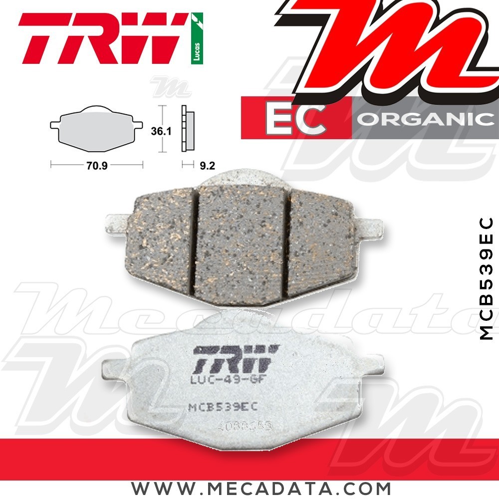 Plaquettes de frein Arrière ~ Gilera RC 600 R, Top Rally 1988+ ~ TRW Lucas MCB 539 EC