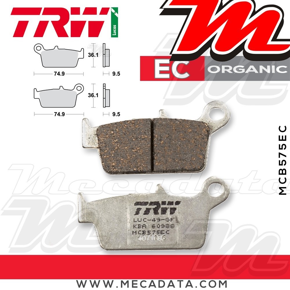 Plaquettes de frein Arrière ~ Gas Gas EC 515 FSR 2008-2009 ~ TRW Lucas MCB 575 EC