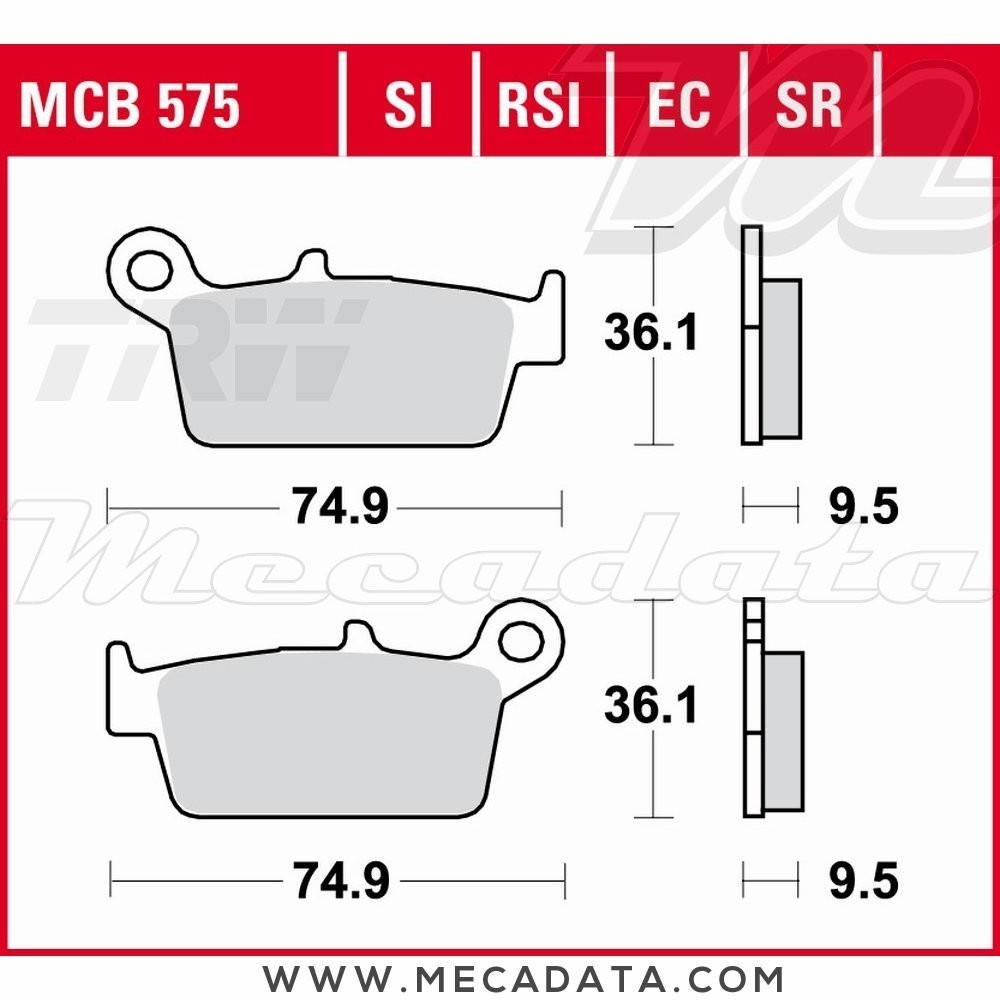 Plaquettes de frein Arrière ~ Gas Gas EC 515 FSR 2008-2009 ~ TRW Lucas MCB 575 RSI 