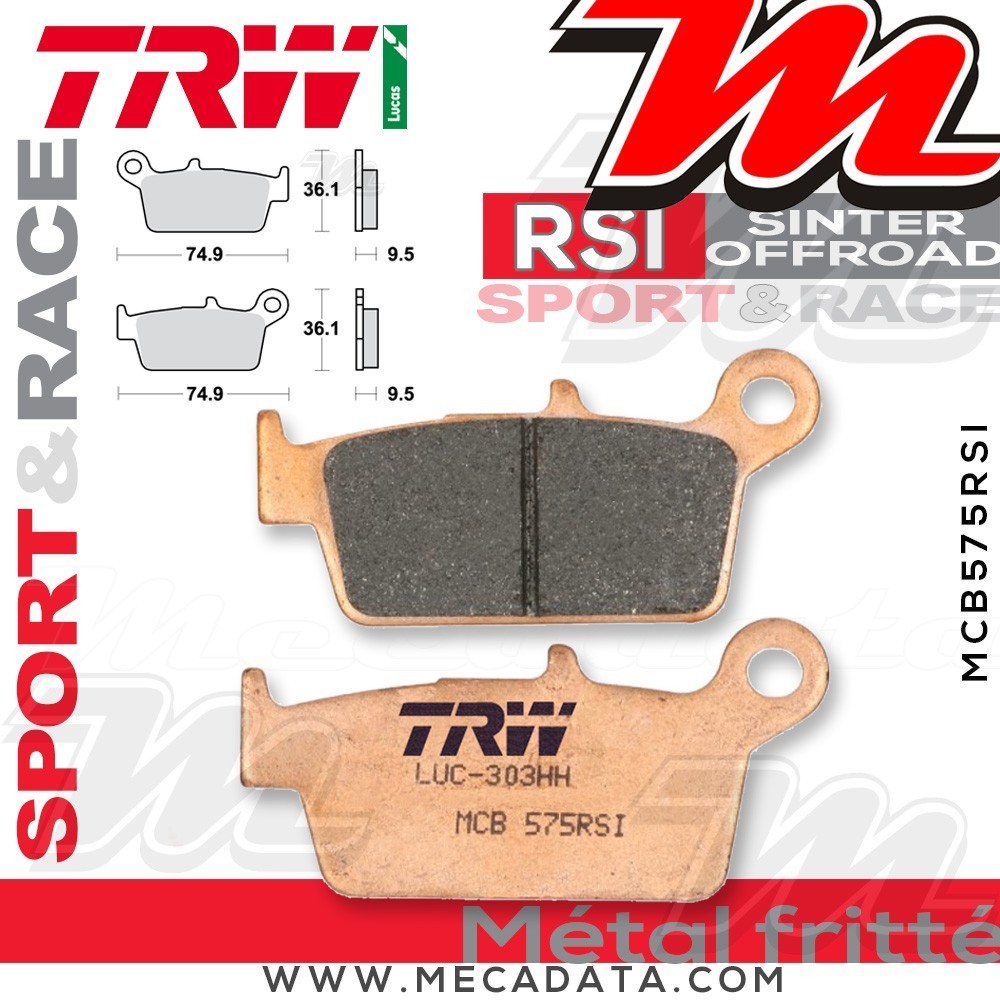 Plaquettes de frein Arrière ~ Gas Gas SM 400 fse 2002+ ~ TRW Lucas MCB 575 RSI