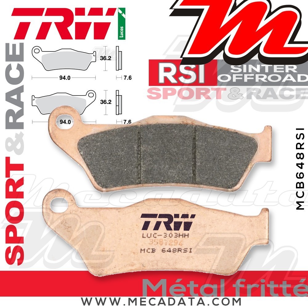 Plaquettes de frein Avant ~ Gas Gas TT 250 TT 1994 ~ TRW Lucas MCB 648 RSI