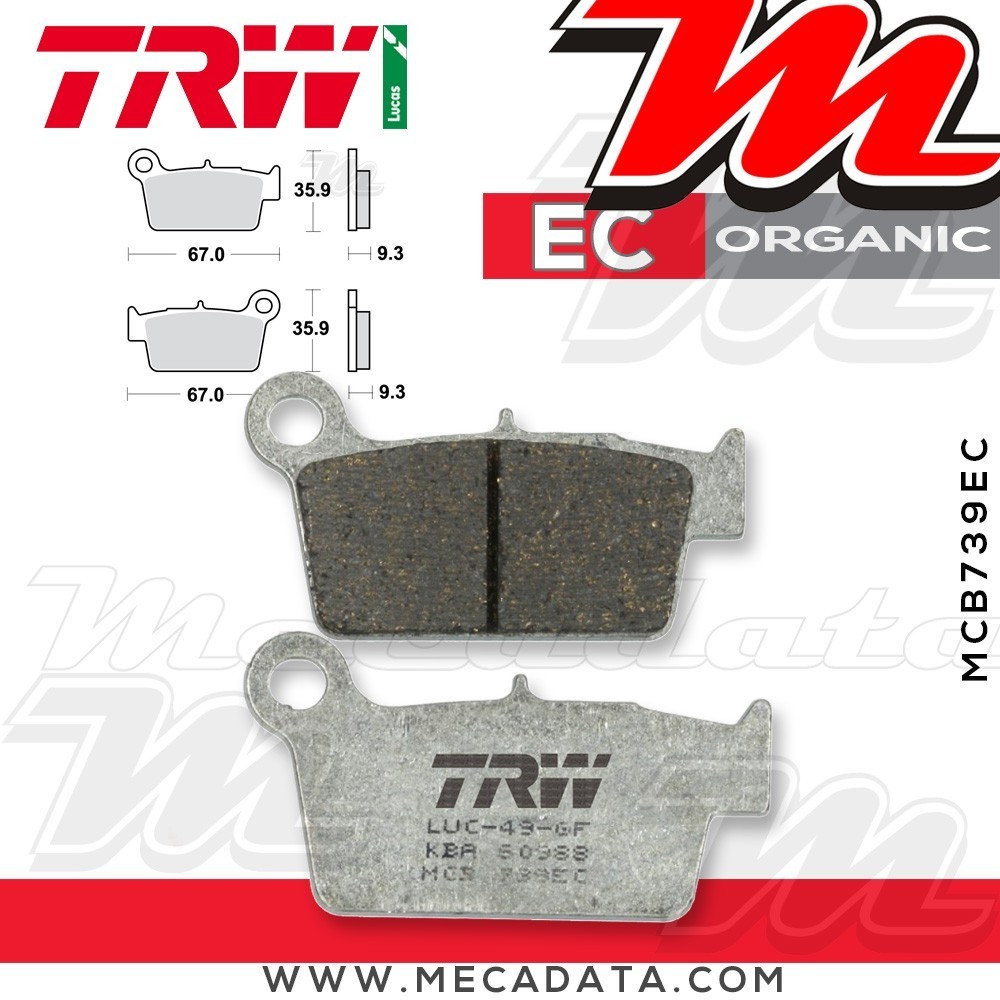 Plaquettes de frein Arrière ~ Gas Gas EC 250 2010+ ~ TRW Lucas MCB 739 EC