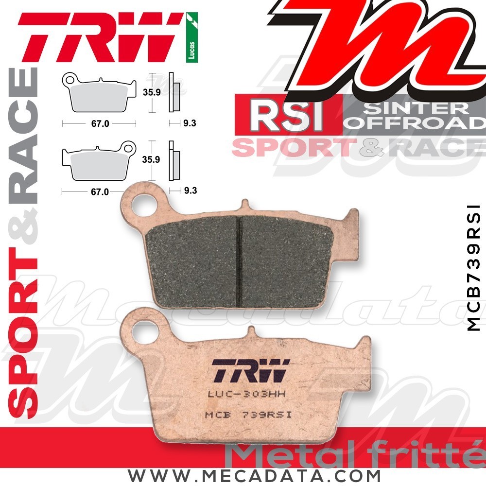 Plaquettes de frein Arrière ~ Gas Gas EC 250 2010+ ~ TRW Lucas MCB 739 RSI