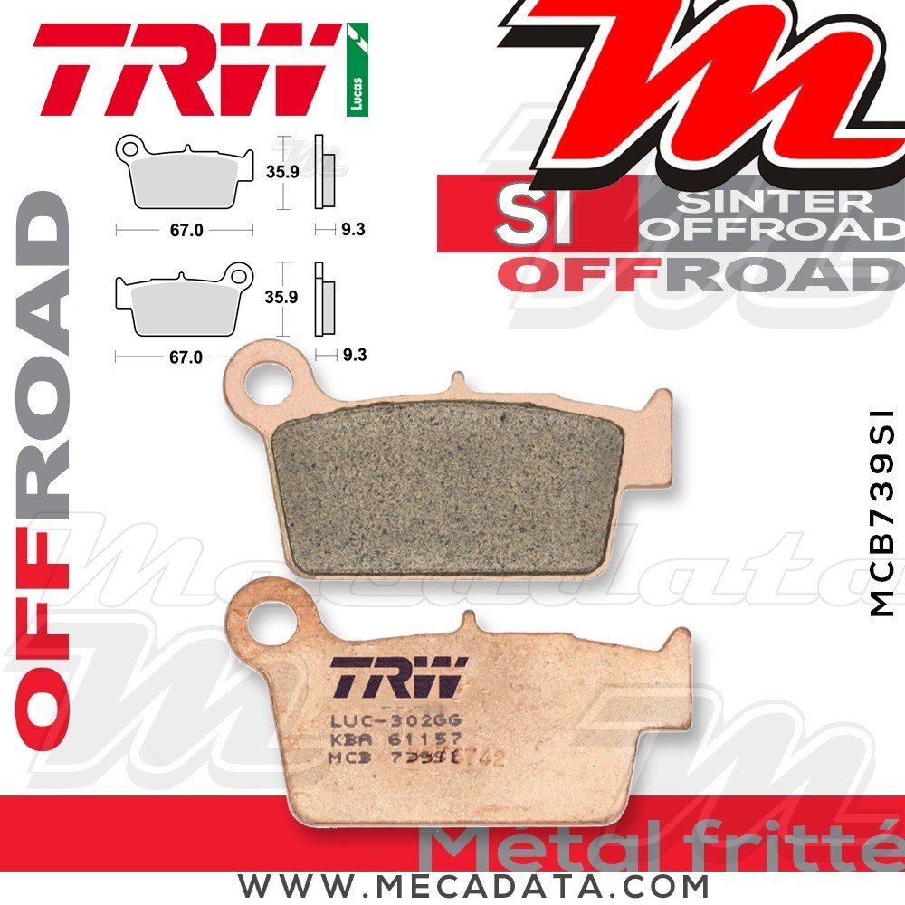 Plaquettes de frein Arrière ~ Gas Gas EC 250 2010+ ~ TRW Lucas MCB 739 SI