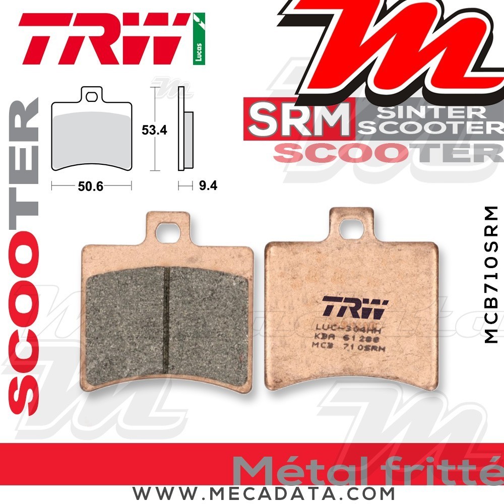 Plaquettes de frein Arrière ~ Derbi 250 Rambla i RA 2008-2009 ~ TRW Lucas MCB 710 SRM