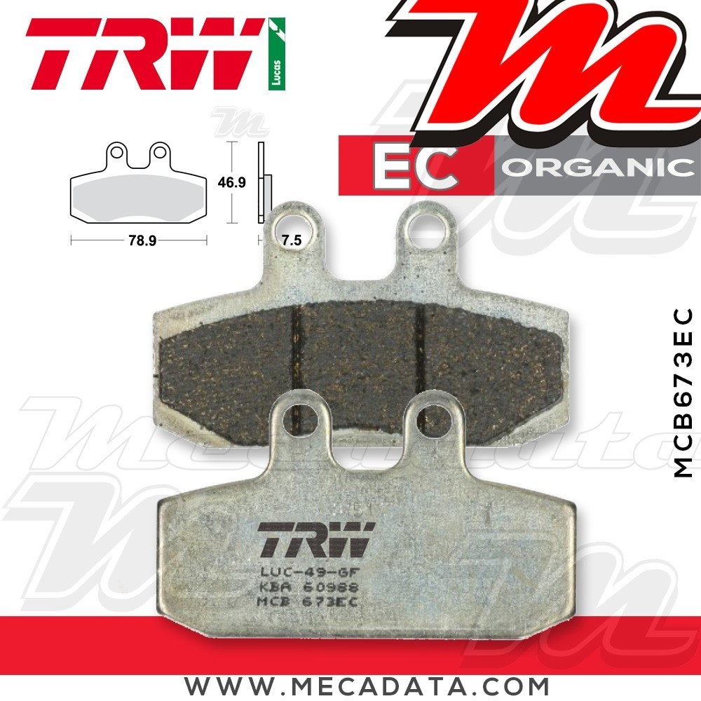 Plaquettes de frein Avant ~ Derbi 250 Rambla i RA 2008-2009 ~ TRW Lucas MCB 673 EC