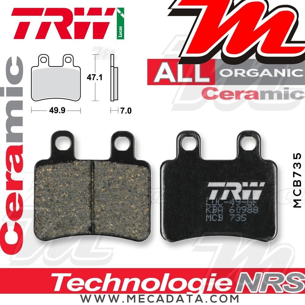 Plaquettes de frein Arrière ~ Derbi GP1 125 Racing 2007-2009 ~ TRW Lucas MCB 735