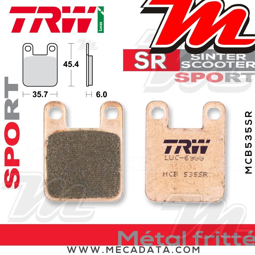 Plaquettes de frein Avant ~ Derbi 50 Predator LC Pred 1998-2003 ~ TRW Lucas MCB 535 SR