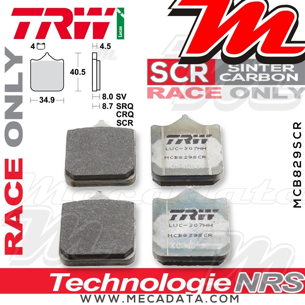 Plaquettes de frein Avant ~ BMW S 1000 R ABS K10/K47 2014+ ~ TRW Lucas MCB 829 SCR