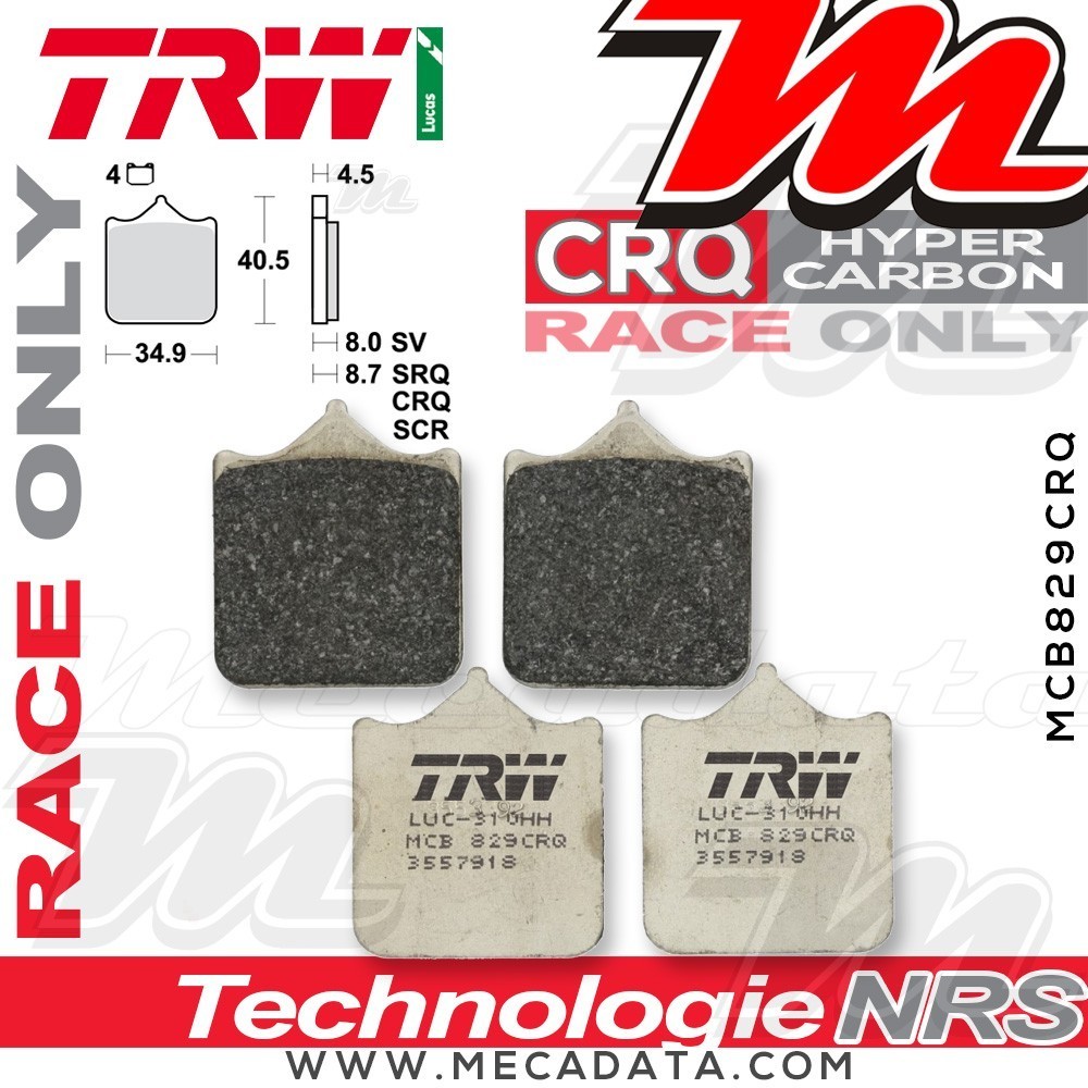 Plaquettes de frein Avant ~ BMW S 1000 R ABS K10/K47 2014+ ~ TRW Lucas MCB 829 CRQ