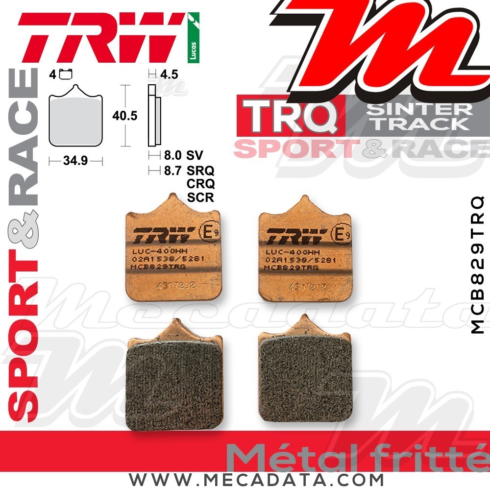 Plaquettes de frein Avant ~ BMW S 1000 R ABS K10/K47 2014+ ~ TRW Lucas MCB 829 TRQ