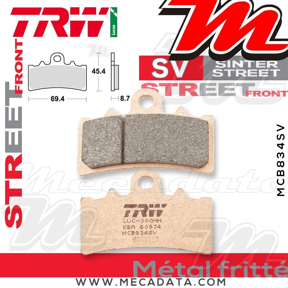 Plaquettes de frein Avant ~ KTM 390 Duke ABS 2013+ ~ TRW Lucas MCB 834 SV