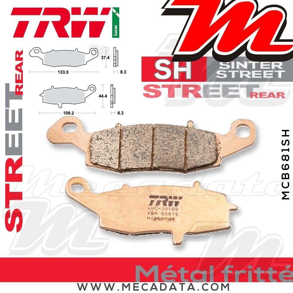 Plaquettes de frein Arrière ~ Kawasaki ZR-7 750 S ZR750F 2001-2003 ~ TRW Lucas MCB 681 SH