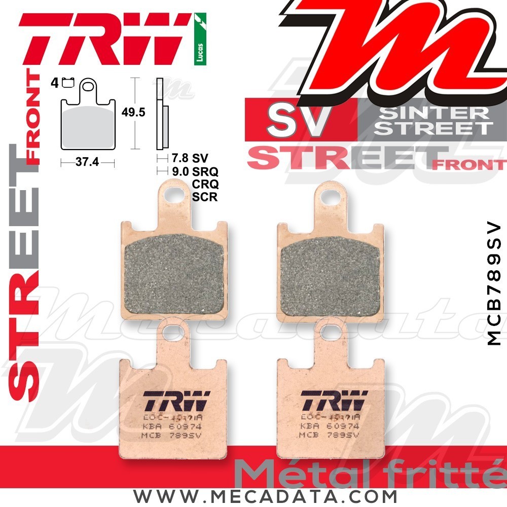 Plaquettes de frein Avant ~ Kawasaki Z 750 R ZR750N 2011-2012 ~ TRW Lucas MCB 789 SV