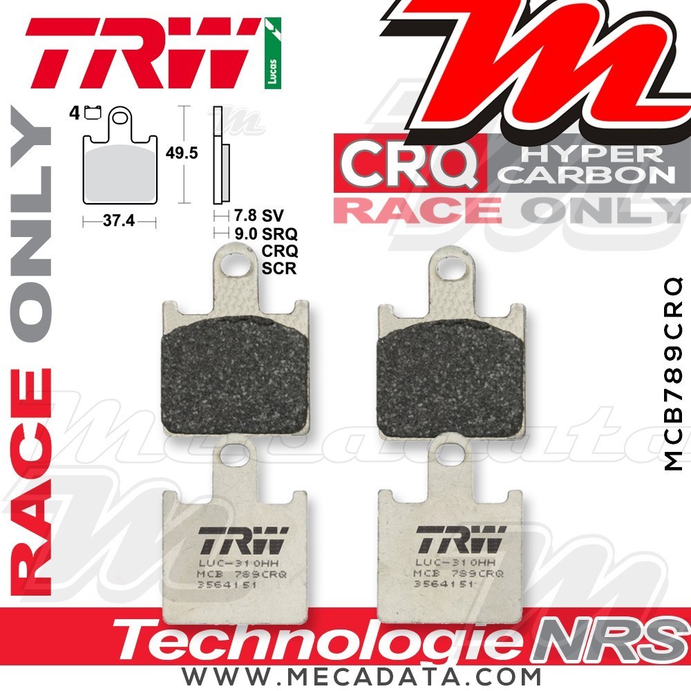 Plaquettes de frein Avant ~ Kawasaki ZX-6R 600 Ninja ZX600P 2007-2008 ~ TRW Lucas MCB 789 CRQ