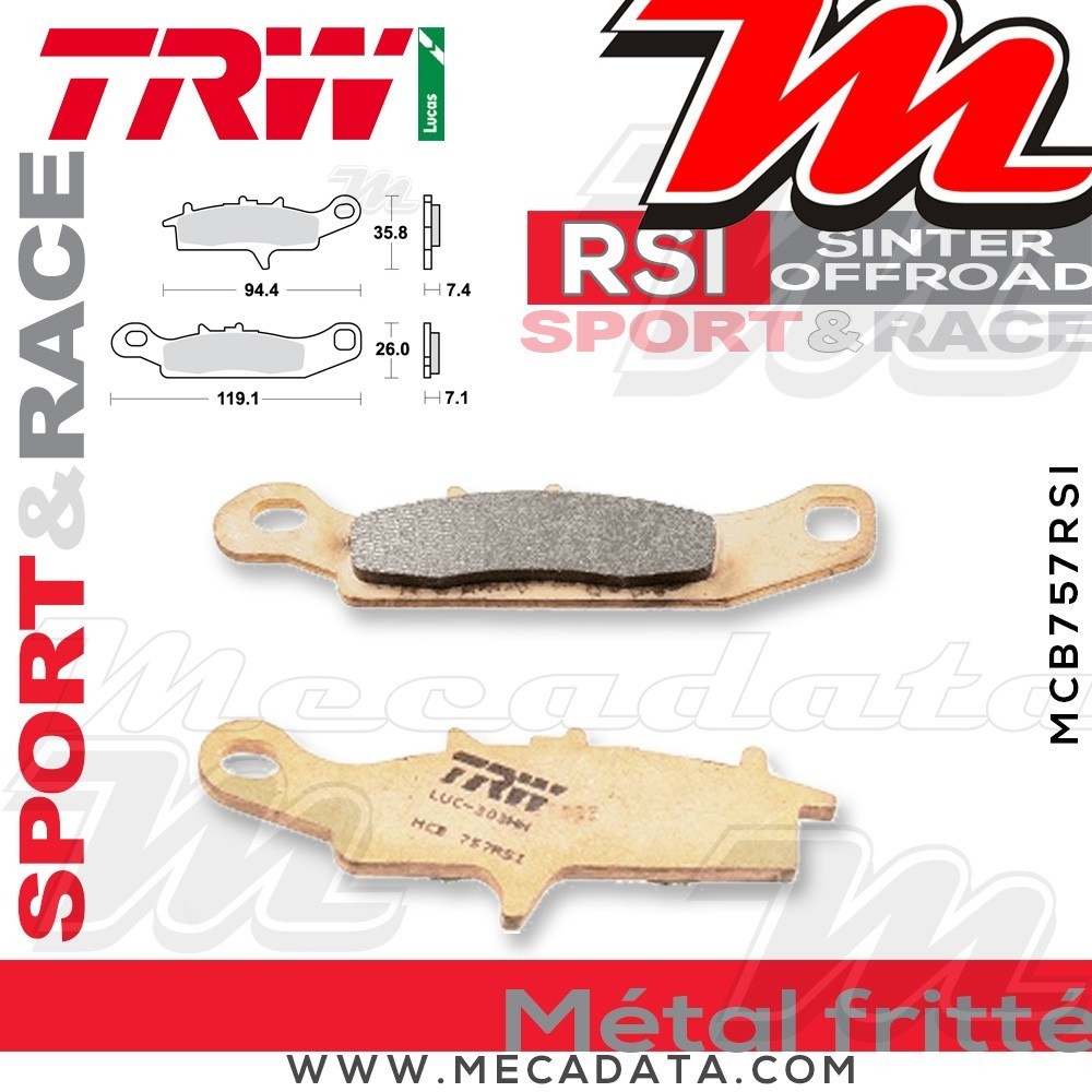 Plaquettes de frein Avant Gauche ~ Kawasaki KFX 450 SF450B 2007+ ~ TRW Lucas MCB 757 RSI