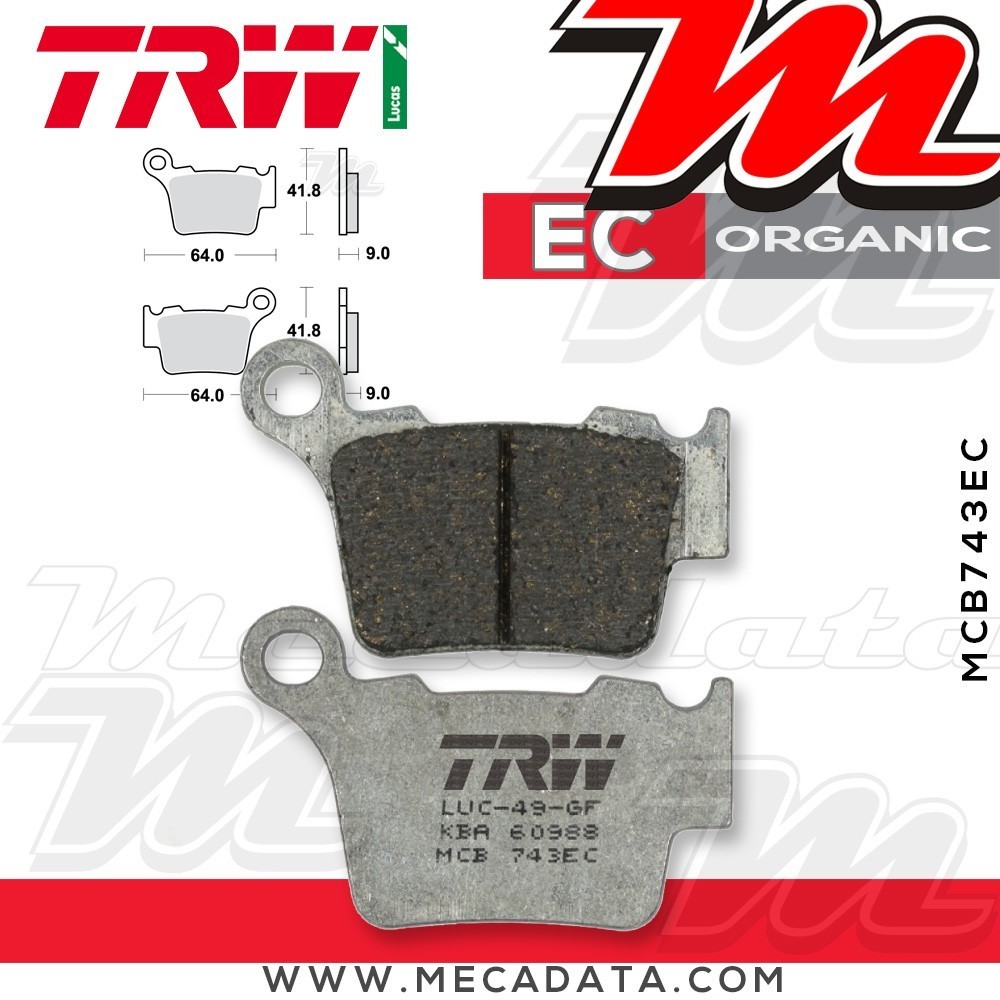 Plaquettes de frein Arrière ~ Husaberg FS 570 2009-2011 ~ TRW Lucas MCB 743 EC