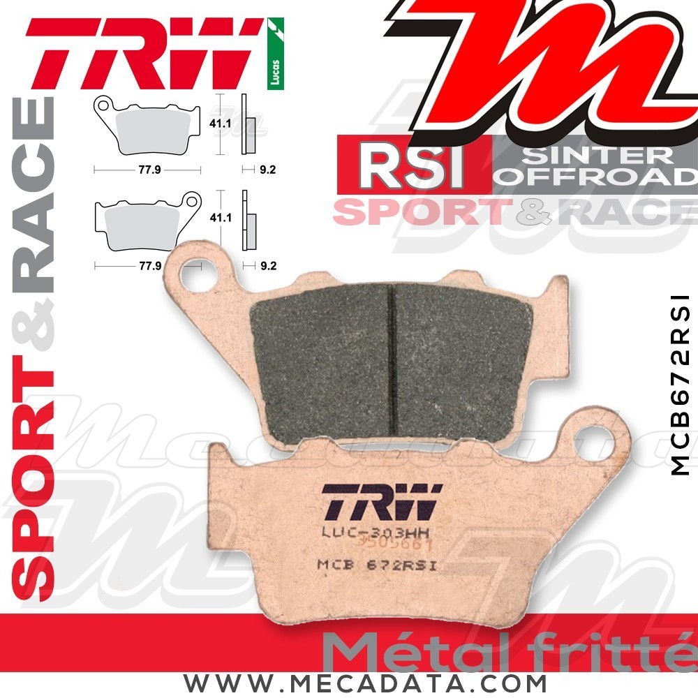 Plaquettes de frein Arrière ~ Husaberg FE 400 , S,E FE 1998-2002 ~ TRW Lucas MCB 672 RSI