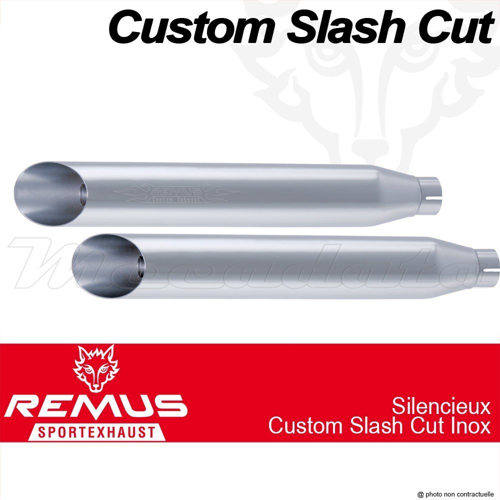 Paire de silencieux Pot échappement Remus Custom Slash Cut avec système ECS Harley-Davidson Touring FL2 et FL3